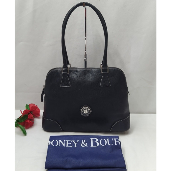 Dooney & Bourke Black Pebbled Leather Double Handles Zipper Satchel Shoulder Bag - Picture 1 of 16